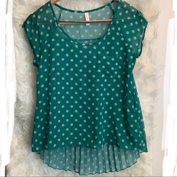 Xhilaration green & white polka dotted shirt - Picture 1 of 5